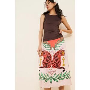 BL-NK for Anthropologie Lania Slip Midi Skirt Tiger Print